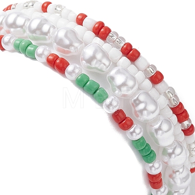 4Pcs 4 Style Glass Pearl & Seed Beaded Stretch Bracelets Set BJEW-JB09373-1