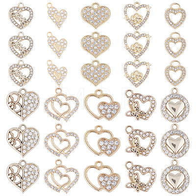 40Pcs 10 Style Alloy Crystal Rhinestone Pendants ALRI-SC0001-35G-1