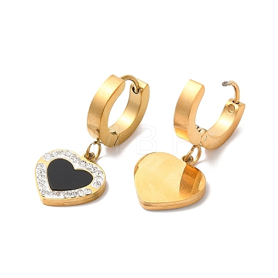 Black Acrylic Heart Dangle Earrings with Rhinestone EJEW-E286-07G-1