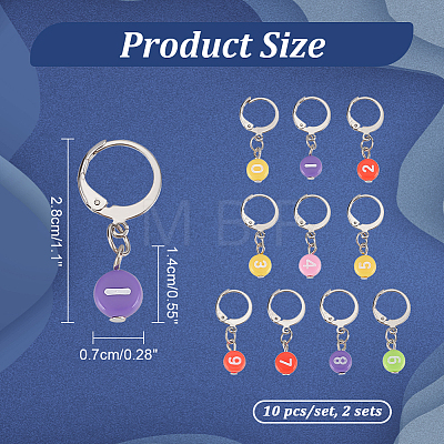 Acrylic Flat Round with Number Pendant Locking Stitch Markers HJEW-PH01870-1