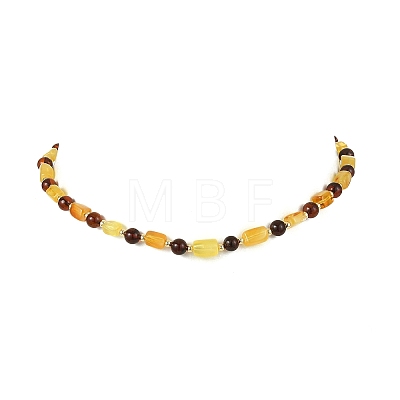Natural Amber Rectangle & Round Beaded Necklaces for Women NJEW-JN06042-1