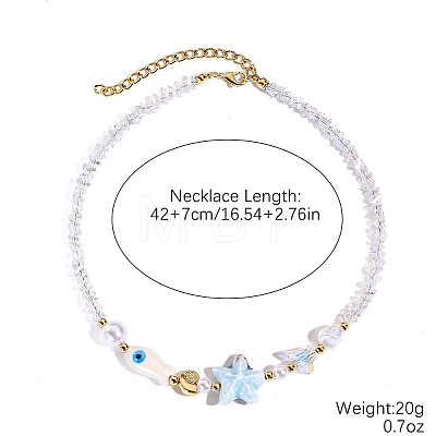 Ocean Porcelain & Plastic Pearl & Glass Starfish Fish Beaded Necklaces FS-WG8B806-10-1