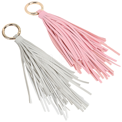 2Pcs 2 Colors PU Leather Tassel Pendan Keychains FIND-CL0001-88B-1