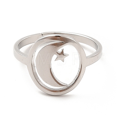 201 Stainless Steel Moon & Star Adjustable Ring for Women RJEW-F131-07P-1