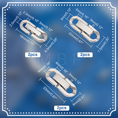   6Pcs 3 Styles 304 Stainless Steel Fold Over Clasps STAS-PH0004-98-1