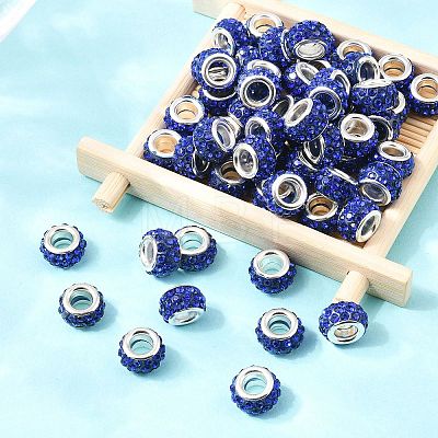 Polymer Clay Rhinestone European Large Hole Beads with Silver Color Plated Brass Cores FPDL-R002-03-1