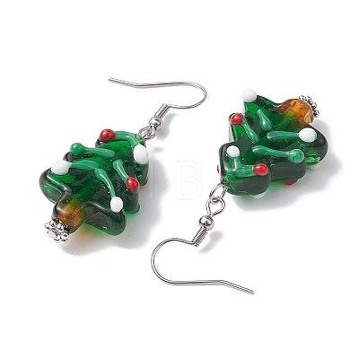 Christmas Theme Glass Dangle Earrings EJEW-TA00475-03-1