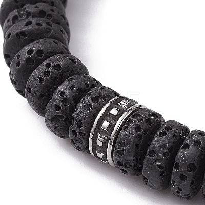 Natural Lava Rock & 304 Surgical Stainless Steel Disc Beaded Stretch Bracelet BJEW-JB09689-01-1