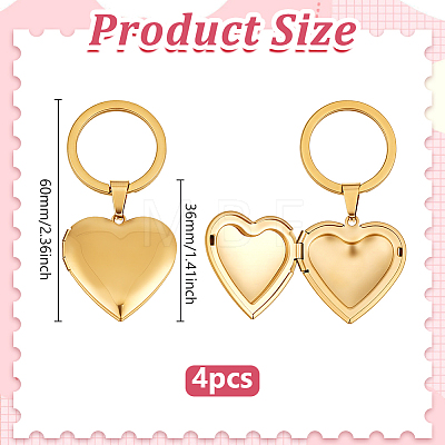 4Pcs 316 Stainless Steel Heart Locket Pendant Keychains KEYC-PH01620-1