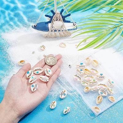   48Pcs 12 Style Printed Cowrie Shell Beads SHEL-PH0001-31-1