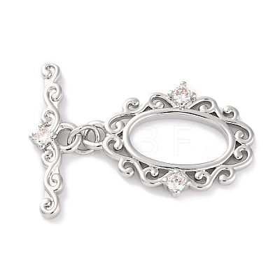Brass Micro Pave Clear Cubic Zirconia Toggle Clasps KK-S403-17P-1