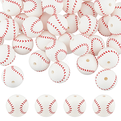 40Pcs Printed Round Silicone Focal Beads SIL-OC0001-24C-1