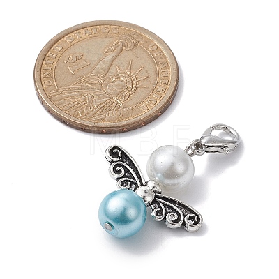 Angel Alloy & Glass Pearl Round Bead Pendant Decorations HJEW-JM01292-1
