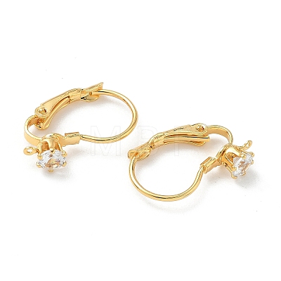 Flat Round Brass Micro Pave Clear Cubic Zirconia Leverback Earring Findings KK-Z136-24G-01-1