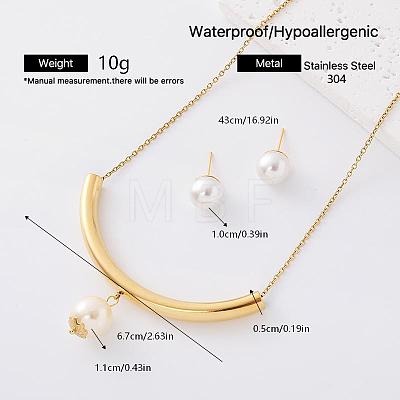 304 Stainless Steel & Imitation Pearl Stud Earrings & Pendant Necklaces Sets for Women RK2139-1-1