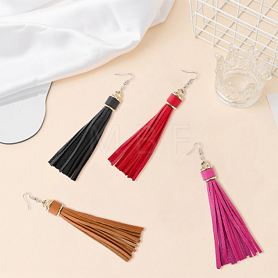 8Pcs 4 Colors PU Leather Tassel Dangle Earrings EJEW-CL0001-02A-1
