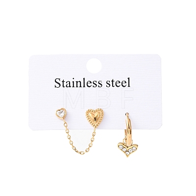 304 Stainless Steel Heart Stud Earring & Hoop Earring Sets EJEW-K268-93G-01-1-1