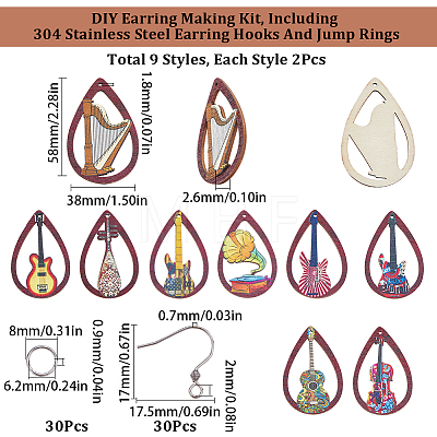SUNNYCLUE DIY Musical Instrument Theme Earring Making Kit DIY-SC0023-19-1