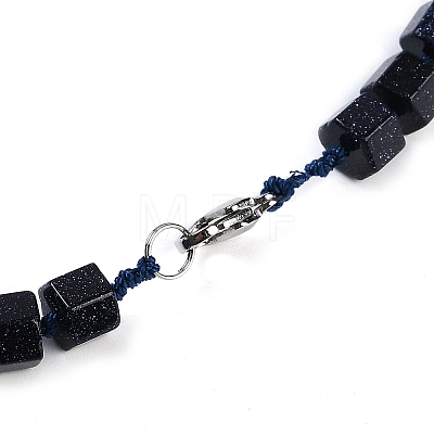 Synthetic Blue Goldstone Hexagon Prism Graduated Beaded Necklaces for Women Men NJEW-K388-03V-1