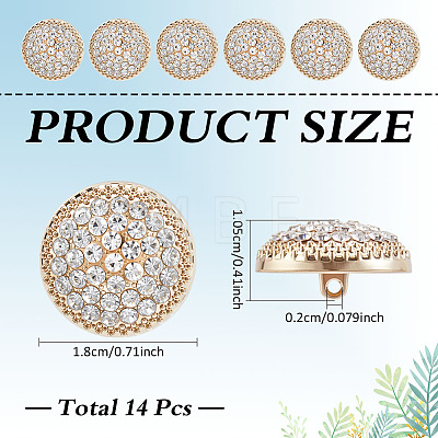 14Pcs 1-Hole Alloy Glass Shank Buttons BUTT-MA0001-16A-KCG-1