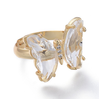 Adjustable Brass Glass Finger Rings RJEW-P148-A01-09-1