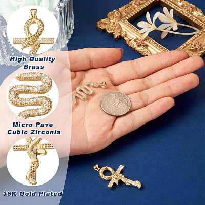  Jewelry 2Pcs 2 Style Brass Micro Pave Clear Cubic Zirconia Pendants ZIRC-PJ0001-10-NF-1