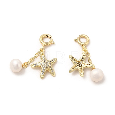 Natural Pearl Spring Ring Clasp Charms KK-I697-06G-1