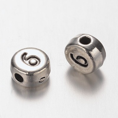 Flat Round Antique Silver Tone Alloy Number Beads PALLOY-K194-06AS-1