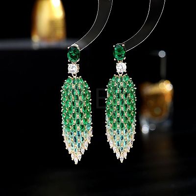 Teardrop Brass Micro Pave Cubic Zirconia Dangle Stud Earrings FS-WGA1B1E-02-1