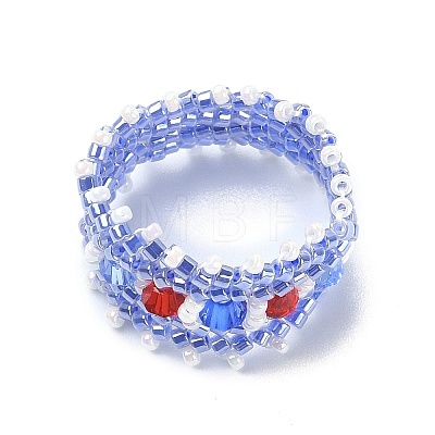 Glass Beaded Stretch Rings for Women RJEW-MZ00005-1