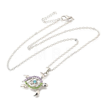 Summer Beach Alloy Colorful Rhinestone Sea Turtle Pendant Necklaces for Women LS-NJEW-C089-01P-1
