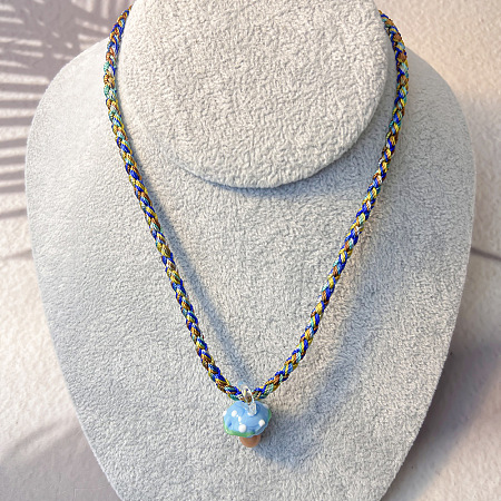 Autumn Handmade Lampwork Mushroom Pendant Braided Cotton Cord Necklaces for Women WGEED32-02-1