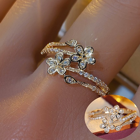 Brass Micro Pave Cubic Zirconia Finger Rings WG493E8-01-1