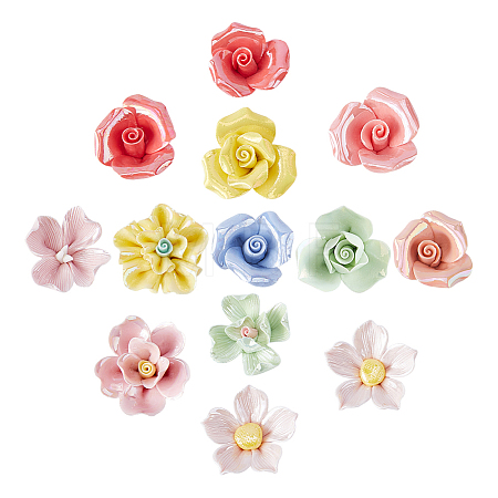 13Pcs Handmade Porcelain Beads PORC-HS0001-14-1