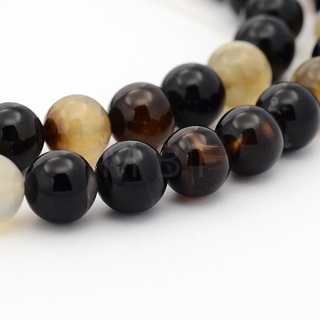 Dyed & Heated Black Agate Round Bead Strands G-P070-22-8mm-1