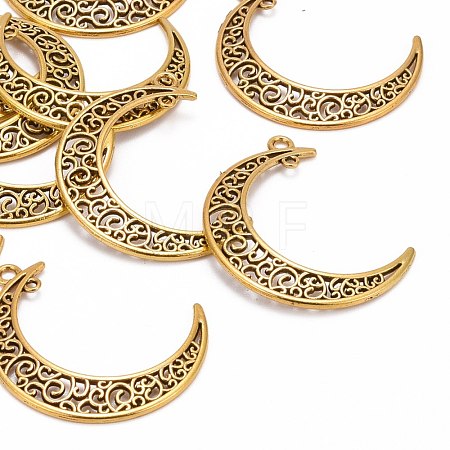 Tibetan Style Alloy Hollow Moon  2-Loop Link Pendants TIBEP-5312-AG-LF-1