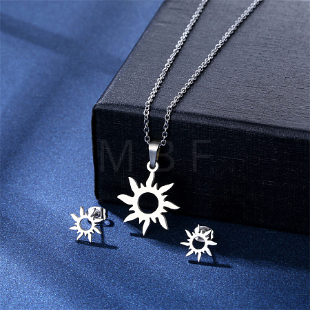 304 Stainless Steel Pendant Necklace & Stud Earring FS-WGC30A7-13-1
