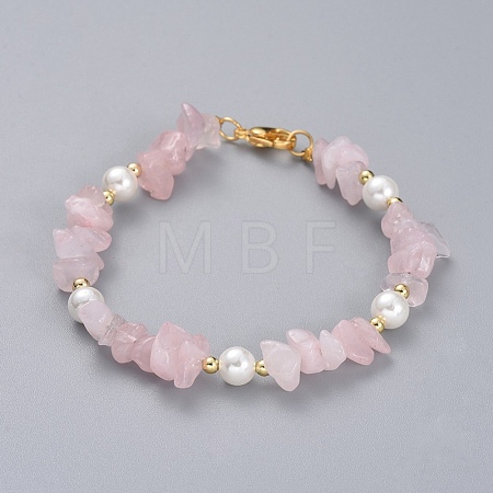 Natural Rose Quartz Chip Beaded Bracelets BJEW-JB04933-01-1