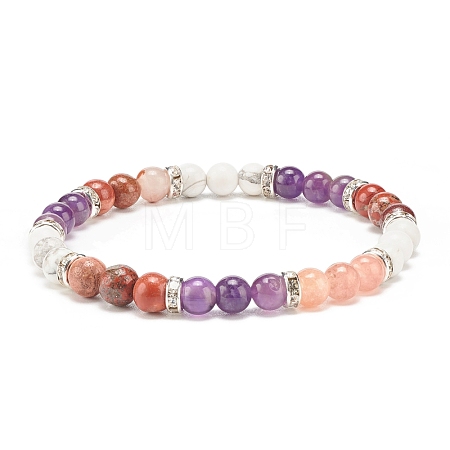 Natural Amethyst & Gemstone Round Beaded Bracelet for Women BJEW-JB08336-03-1