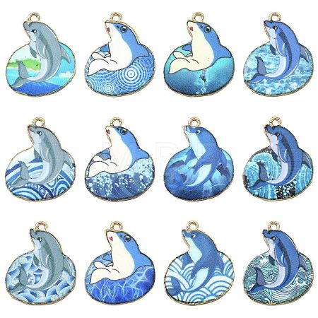 24Pcs 12 Styles Printed Alloy Pendants ENAM-CJ0006-80-1