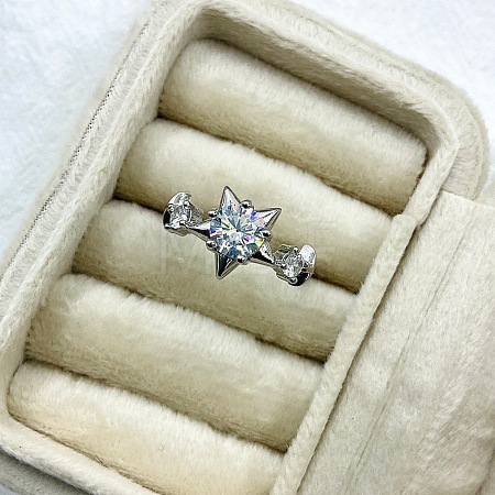 Brass Micro Pave Cubic Zirconia Cuff Open Rings for Women WG2E34F-01-1