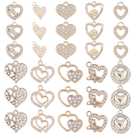 40Pcs 10 Style Alloy Crystal Rhinestone Pendants ALRI-SC0001-35G-1