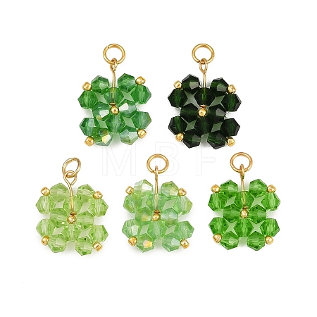 5Pcs 5 Colors Transparent Glass Beads Pendants PALLOY-JF04465-01-1