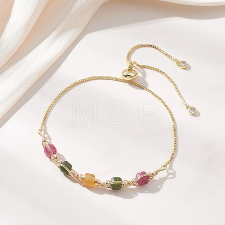 Natural Multicolor Tourmaline Cube Beads Slider Bracelets BJEW-JB13345-01-1