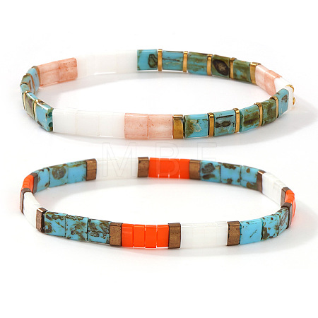 2Pcs Bohemian Glass Seed Beads Stretch Bracelets for Women RZ0109-2-1
