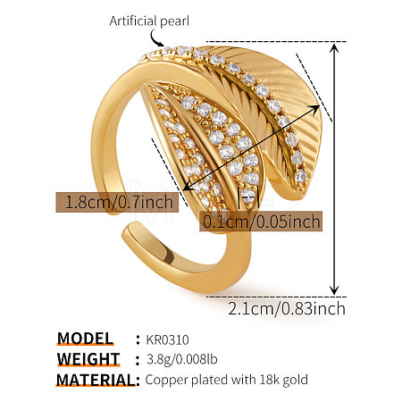 Brass with Cubic Zirconia Cuff Open Rings for Women FS-WG973E1-02-1