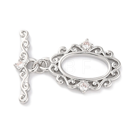 Brass Micro Pave Clear Cubic Zirconia Toggle Clasps KK-S403-17P-1
