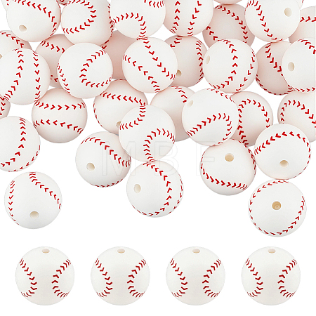 40Pcs Printed Round Silicone Focal Beads SIL-OC0001-24C-1