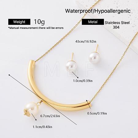 304 Stainless Steel & Imitation Pearl Stud Earrings & Pendant Necklaces Sets for Women RK2139-1-1