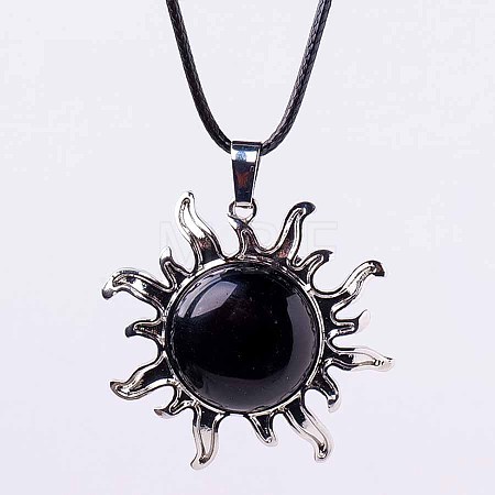 Natural Obsidian Sun Pendant Necklace NV9131-2-1